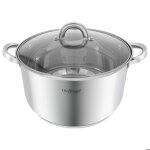 Marmite inox avec couvercle en verre 28cm 10l compatible induction cheffinger argent
