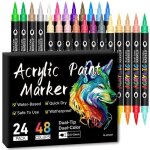 Marqueurs de peinture acrylique 48 couleurs imperm�ables double pointe peinture sur roche tissu m�tal ...