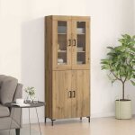 Marron armoire haut / vitrine haut - armoire console meuble de rangement 2 pcs ch�ne artisanal 695 x ...