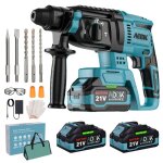 Marteau perforateur sans fil avec 2 de batteries lithium (21v) moteur sans balais avec 4 fonctions poigne ...