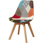 Martins chaise en tissu patchwork bleu + pieds en bois naturel - scandinave - l 51 x p 57 cm