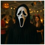 Masque scream 30 cm en plastique avec voile noir film dhorreur dguisement halloween