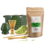 Matcha set th� traditionnel - mary rose - 100?g - bol vert �maill� 400?ml - accessoires en bambou chasen ...