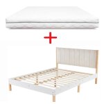 Matelas + lit double - ensemble 140x190 - sommier � lattes - t�te de lit incluse - blanc