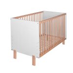 Matti lit b�b� �volutif � barreaux pieds droits vernis �cologique design moderne blanc / bois 120x60 ...