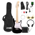 Max gigkit junior guitare lectrique enfant 1 / 4 noire avec ampli 10w sangle housse et accessoires