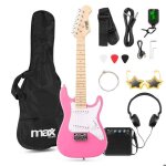 Max gigkit junior guitare lectrique enfant 1 / 4 rose avec ampli 10w sangle housse et accessoires