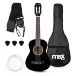 Max soloart pack guitare classique junior 1 / 4 - noire cordes en nylon 4  6 ans sac de transport
