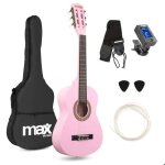 Max soloart pack guitare classique junior 1 / 4 - rose cordes en nylon 4  6 ans sac de transport