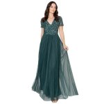 Maya deluxe - az2617 - mm - maya robe longue decoree avec decollete en v demoiselle dhonneur femme