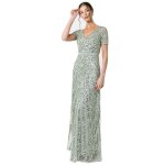 Maya deluxe - az2624 - mm - green lily short sleeve stripe embellished maxi dress robe de demoiselle ...