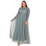 Maya deluxe - azbr1803 - mm - robe longue a rayures a manches courtes bleu marine demoiselle dhonneur ...
