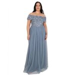 Maya deluxe - azbr67 - maxi - dblue - dusty blue bardot embellished maxi dress robe de demoiselle dhonneur ...