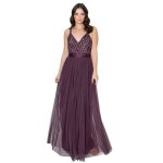 Maya deluxe - pl4 - 1124 - femme maxi soiree longue sans manches robe demoiselle dhonneur col v ceremonie ...