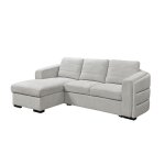 Maydi - canapé dangle convertible avec coffre en tissu bouclette gris clair - angle gauche Maydi - canapé dangle convertible avec coffre en tissu bouclette gris clair - angle gauche