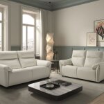 Mazaro - canap�s 3 places relax electrique + 2 places fixe cuir blanc