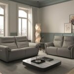 Mazaro - canap�s 3 places relax electrique + 2 places fixe cuir gris �l�phant