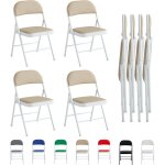Mcc direct lot de 4 chaises pliantes en similicuir avec cadre en métal et siège rembourré (beige) Mcc direct lot de 4 chaises pliantes en similicuir avec cadre en métal et siège rembourré (beige)