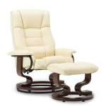 Mcombo fauteuil relax avec pouf 9019 - fauteuil tv pivotant  360 - blanc - simili cuir
