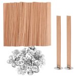 M�che en bois de bougie - 100 pcs naturel trimmable avec bases m�tal pour fabrication de bougies �tiquette ...