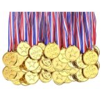 Mdailles pour enfants - lot de 50 - mtal dor - ruban tricolore - multisport - cadeau idal