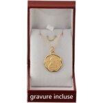 Médaille ronde de naissance bapteme communion avec gravure. ensemble plaqué or avec chaine 45cm et coffret ... Médaille ronde de naissance bapteme communion avec gravure. ensemble plaqué or avec chaine 45cm et coffret ...