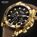 Megir - montre homme sport chronographe mouvement � quartz bracelet cuir lumineuse �tanche montre - bracelet ...