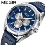 Megir montre de luxe en cuir pour homme  analogique quartz lumineuse chronographe homme montre