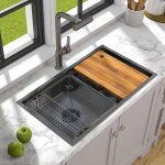 Meje Évier de cuisine 76 x 45 cm évier de cuisine amélioré en acier inoxydable 304 avec planche à découper ... Meje Évier de cuisine 76 x 45 cm évier de cuisine amélioré en acier inoxydable 304 avec planche à découper ...