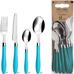 M�nag�re 16 pi�ces - suteo - acier inoxydable 18 / 0 - bleu turquoise - passe au lave - vaisselle - manches ...