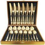 Mnagre 24 couverts dors et modernes pour 6 personnes en acier inoxydable pour mariage ou tout autre ...