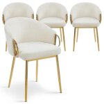 Menzzo lot de 4 chaises arrondies et matelass�es patricia m�tal dor� et tissu beige - chaises salle � ...