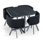 Menzzo table carr�e 90cm avec 4 chaises gain de place oslo effet marbre noir et velours noir - table ...