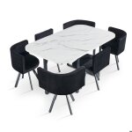 Menzzo table rectangulaire 150cm avec 6 chaises gain de place oslo xl effet marbre blanc et velours noir ...