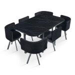 Menzzo table rectangulaire 150cm avec 6 chaises gain de place oslo xl effet marbre noir et velours noir ...