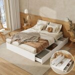 Merax lit double 140x200 cm avec rangements int�gr�s et tiroirs coffre sous le lit design scandinave ...
