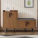 Merax meuble d?entr�e avec armoire � chaussures banc de rangement 4 portes pour hall couloir 120x34x828cm ...