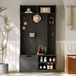Merax meuble d?entre vestiaire moderne avec portemanteau banc de rangement 6 crochets ? noir 100185540 ...