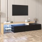 Merax meuble tv bas avec blanc brillant aspect boisétagères en verre et éclairage led pour espace de ... Merax meuble tv bas avec blanc brillant aspect boisétagères en verre et éclairage led pour espace de ...