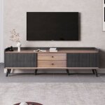 Merax meuble tv bas avec tiroirs - meuble tv moderne avec deux portes coulissantes - table tv pour salon ...