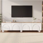 Merax meuble tv blanc et bois 180 x 40 x 45 cm avec 4 portes et 6 pieds sph�riques pour tv jusqu?� 80 ...