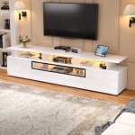 Merax meuble tv led blanc 180 cm moderne avec 2 portes et 1 tiroir meuble t�l� blanc brillante design ...