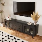 Merax meuble tv rtro chic avec portes en verre ? buffet bas noir 175 cm pour salon lgant
