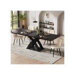 Merax table � manger extensible - 120?160 x 80 x 75 cm - effet marbre noir - pieds m�tal x - pour 6 personnes ...