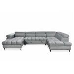 Merida xl - canapé panoramique convertible matelassé avec coffre en velours gris - angle gauche Merida xl - canapé panoramique convertible matelassé avec coffre en velours gris - angle gauche
