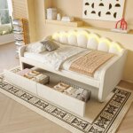 Mridienne avec tiroirs lit gigogne lit simple (sans matelas) velours bande led aux couleurs changeantes ...