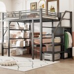 M�tal lit mezzanine 140 x 200cm avec bureau einfach garde - robe et �tag�relit mezzanine 1 place avec ...