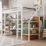 Mtal lit mezzanine 90 x 200 cm avec bureau garde - robe et tagre lit mezzanine 1 place avec escalier ...