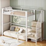 M�tal lit mezzanine 90 x 200 cm avec garde - robe multifonctionnel lit mezzanine 1 place avec escalier ...