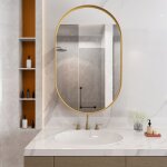 Meuble armoire de salle de bain 85cm - miroir de salle de bain ovale avec rangement - miroir mural - ...